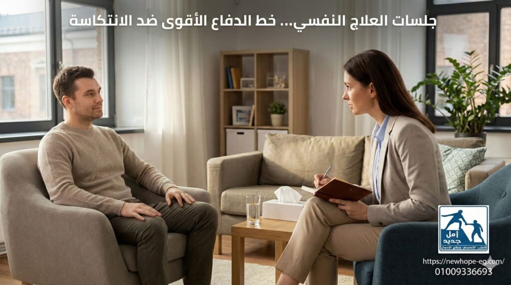 تصميم بدون عنوان 2026 02 15T142438.766 دور جلسات العلاج النفسي في منع الانتكاسة: لماذا هي خط الدفاع الأقوى بعد التعافي؟